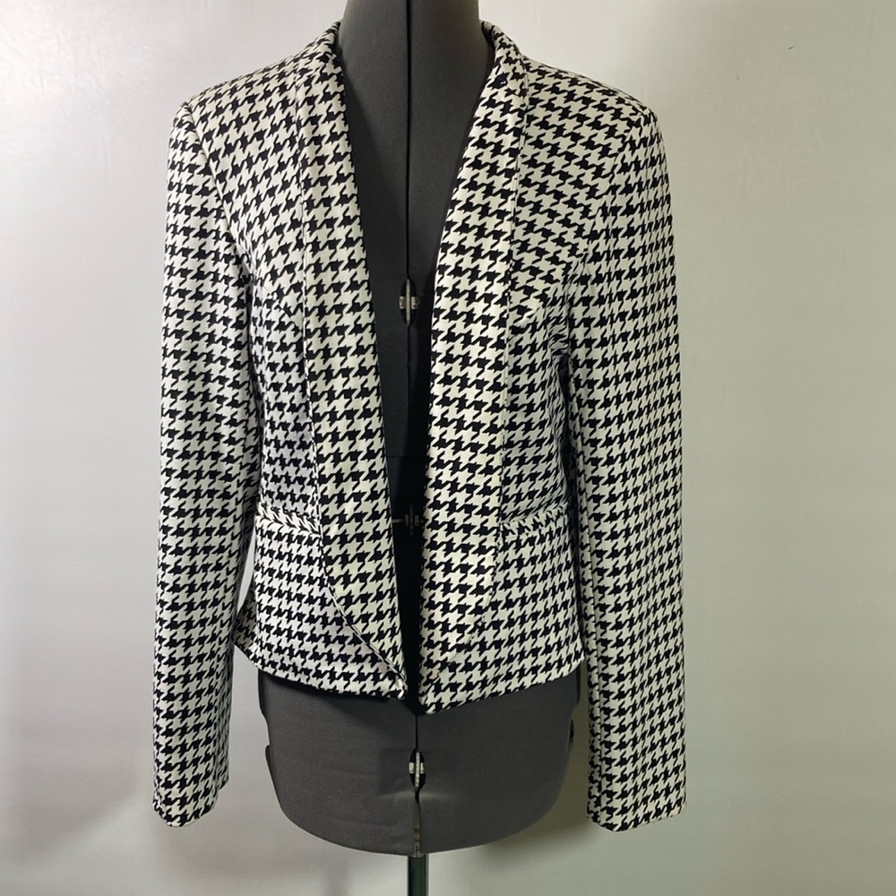 Donna Moore Blazer Women Size Large Black & White Houndstooth Pleat Back